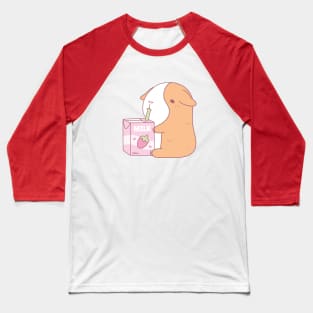 Cute Guinea Pig Drinking Strawberry Milk Baseball T-Shirt